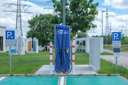 Public charging station with eco-friendly design for electric vehicles.